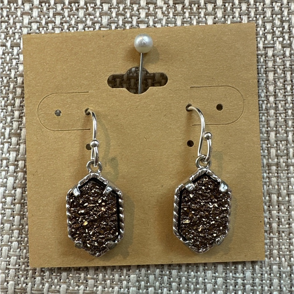 Silver Plated & Topaz, Crushed Crystal, Drop Earrings, Hypoallergenic